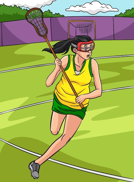 Lacrosse Sports Colored Cartoon Illustration