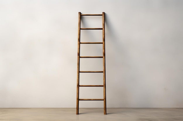 a ladder against a white wall with the shadow of a wall behind it