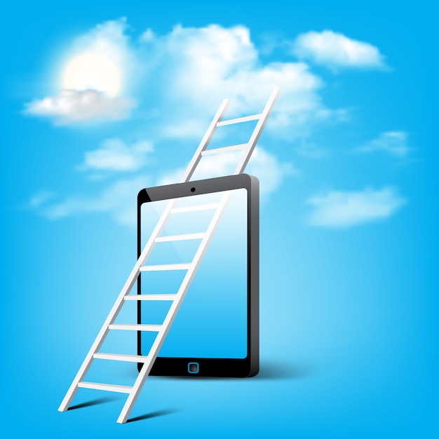 Ladder to cloud storage through mobile smart phone concept art