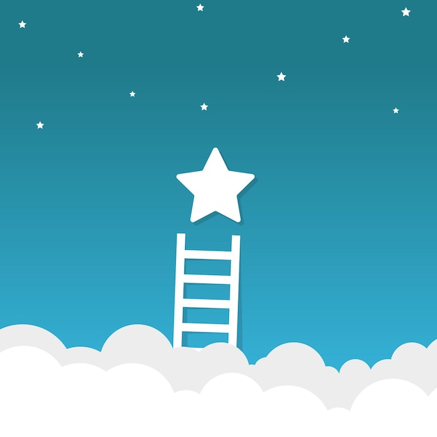 Ladder goes to the star. Vector illustration