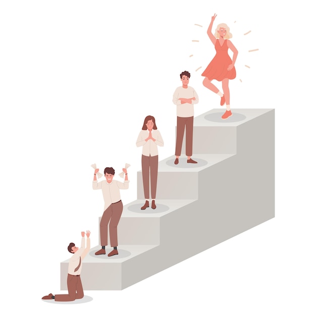 Ladder with people feeling different emotions vector flat illustration various