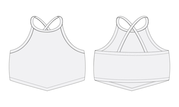 Ladies blouse bra tops technical drawing fashion flat sketch vector illustration template