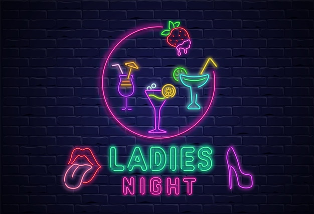 Ladies night Textured signboard with colorful neon