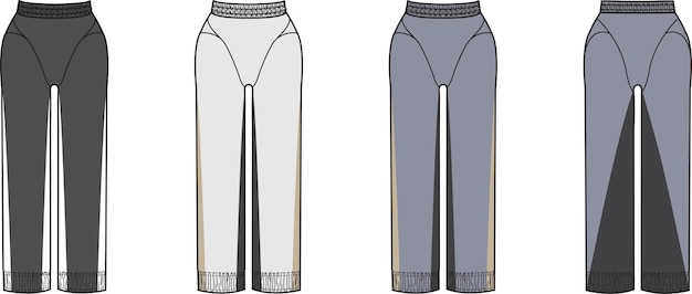 Ladies Trouser front and back part flat sketch technical drawing vector illustration template