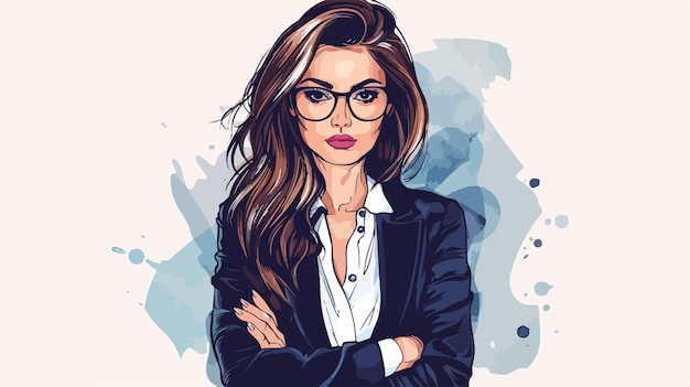 Lady Boss Empowered Woman in Mixed Media Handdrawn Vector Illustration