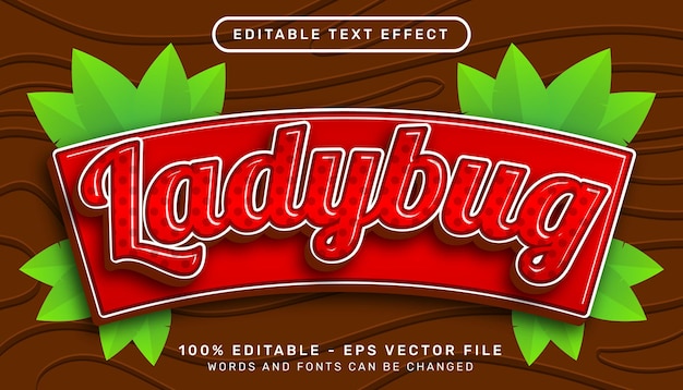 lady bug 3d text effect and editable text effect with leaf illustration