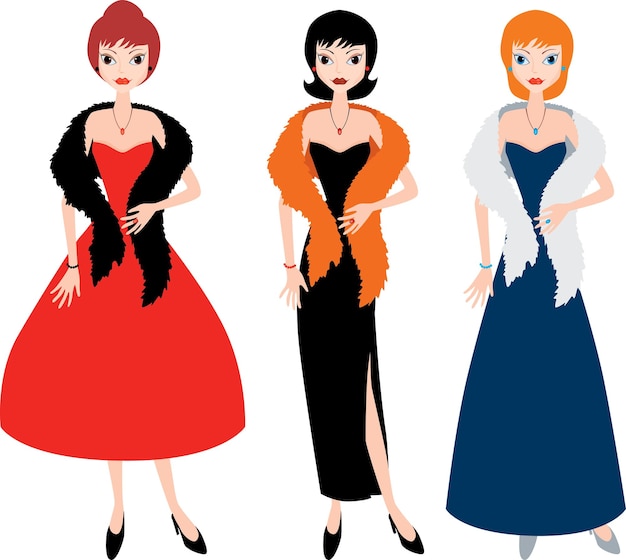 Lady in evening gowns