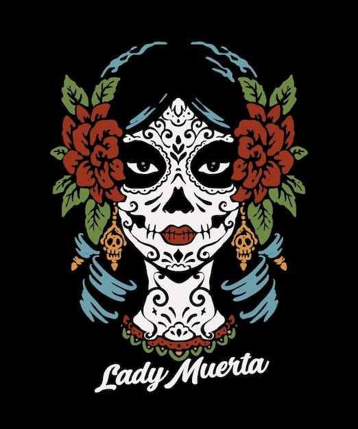 Lady muerta vintage style illustration