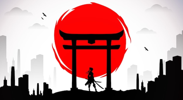 lady Samurai with red moon wallpaper urban samurai wallpaper japanese samurai background