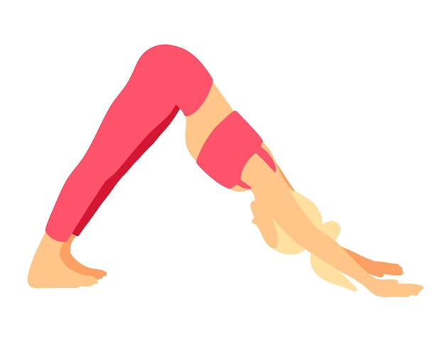 Vector lady with blonde ponytail hair yoga pose in cartoon flat style pilates and mental health