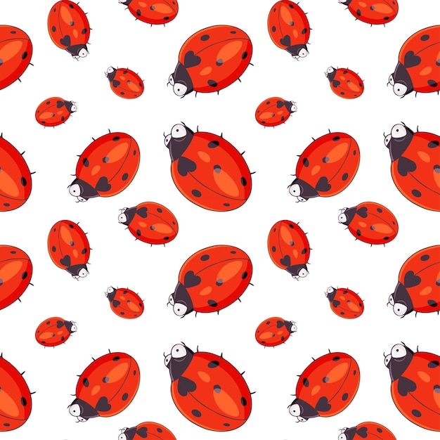 Ladybug insect seamless pattern on white background Vector texture with winged insect