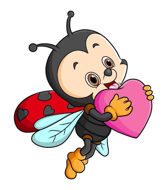 The ladybug is flying and carrying a love shape of illustration