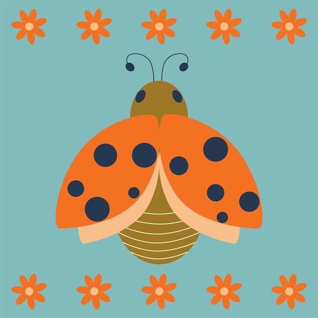 Ladybug with floral ornament Color vector illustration