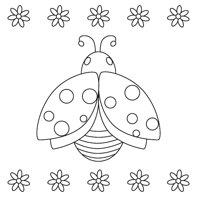 Ladybug with floral ornament Line art Vector illustration