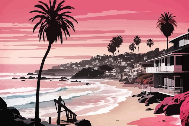 Laguna Beach style of a noir novel bookcover in pink and black