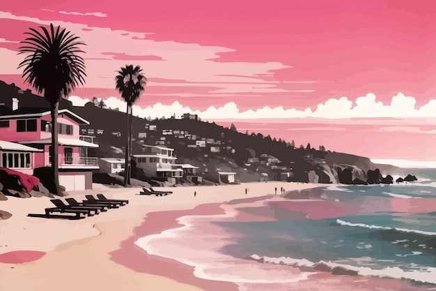 Laguna Beach style of a noir novel bookcover in pink and black