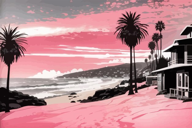 Laguna Beach style of a noir novel bookcover in pink and black