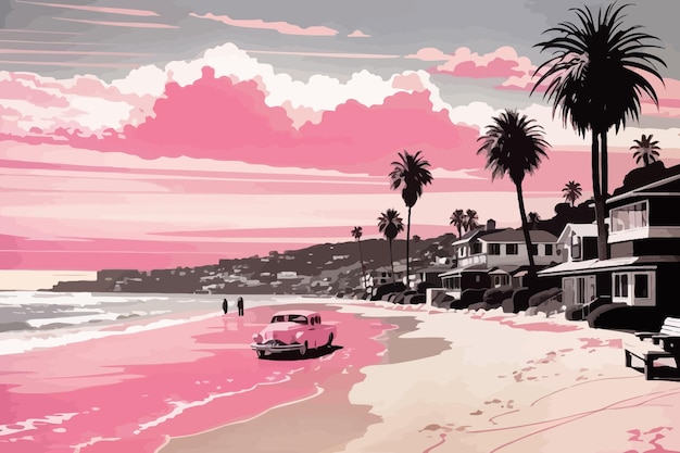 Laguna Beach style of a noir novel bookcover in pink and black