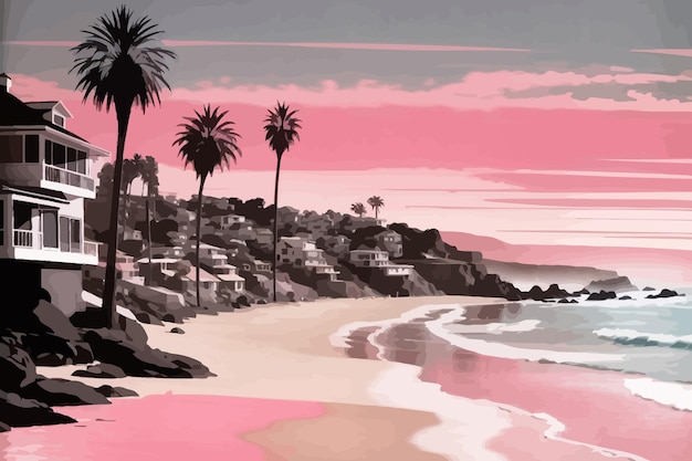 Vector laguna beach style of a noir novel bookcover in pink and black