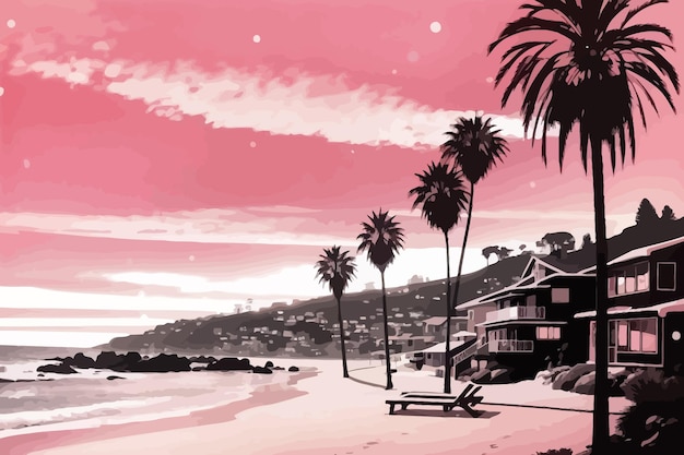 Laguna Beach style of a noir novel bookcover in pink and black