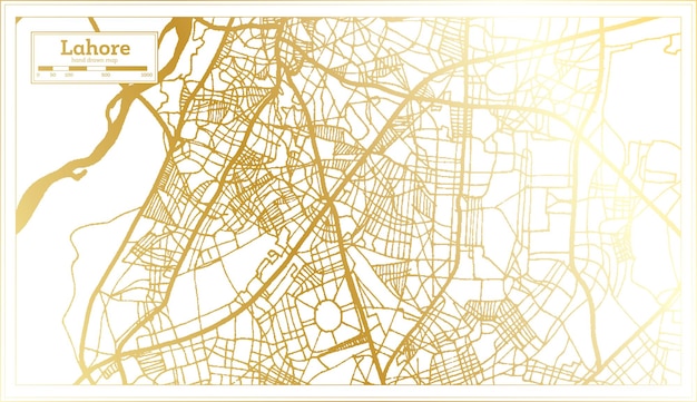 Lahore Pakistan City Map in Retro Style in Golden Color Outline Map