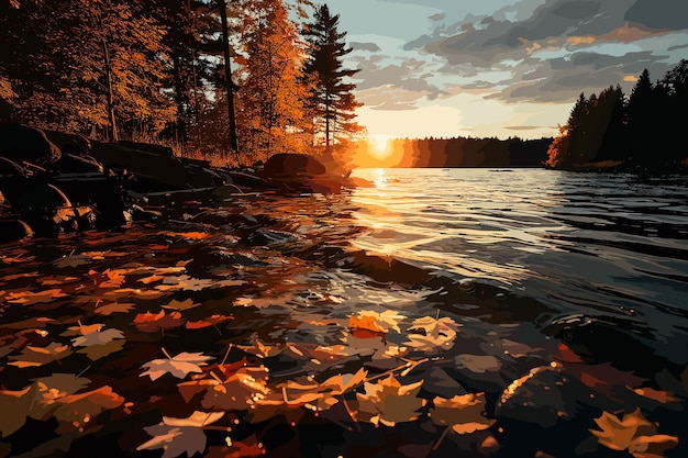 Lake and reflections you can see the autumn landscape beauties of the leaves falling into the lake