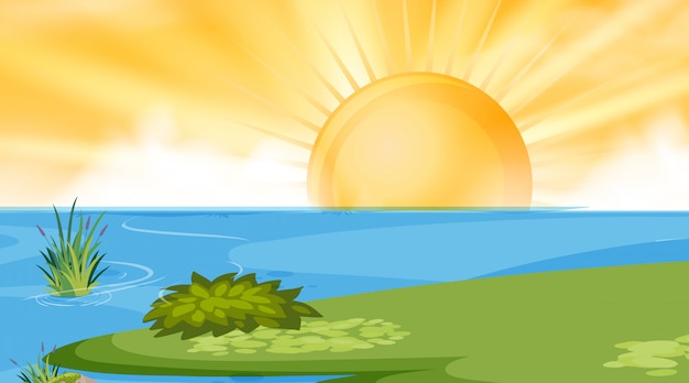 Vector lake sun background scene