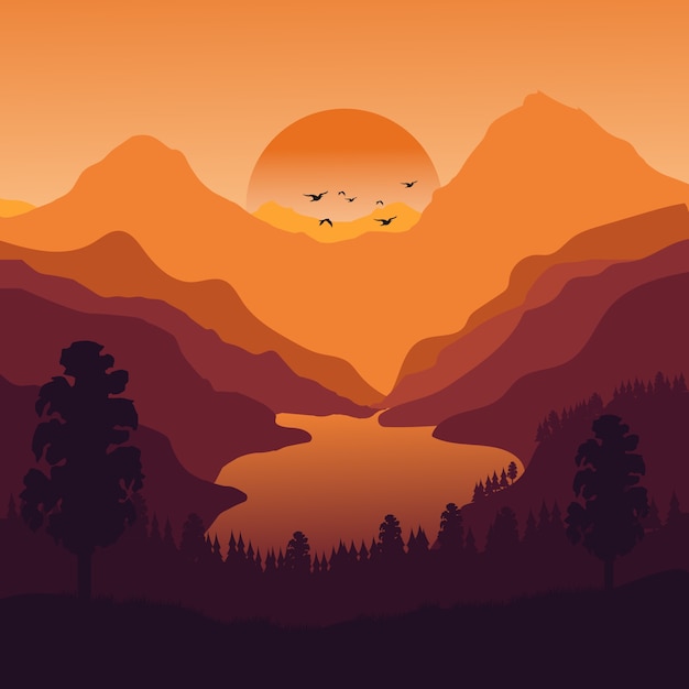 Lake Sunset Mountain Background