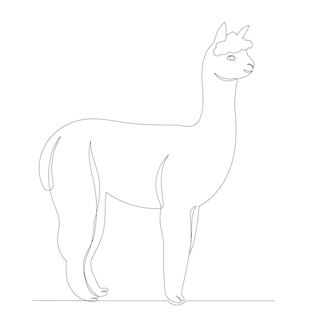 Lama drawing by one continuous line isolated vector