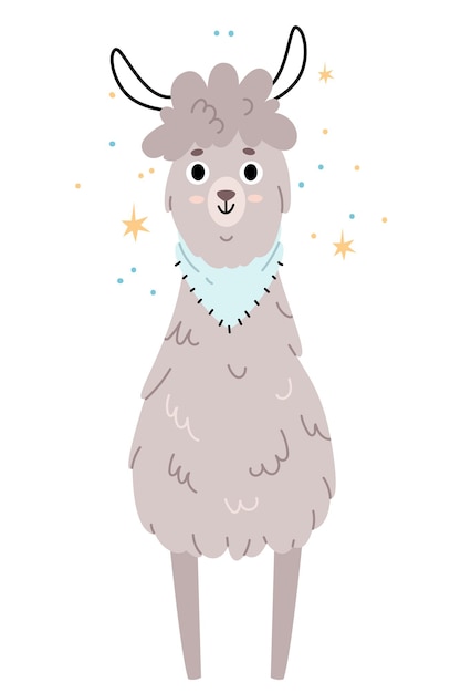 Lama in a stylish headscarf Lama smiles minimalist  in pastel colors in scandinavian style