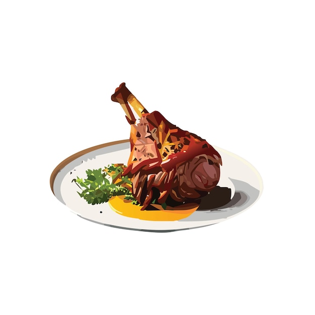 Vector lamb shank served on big plate