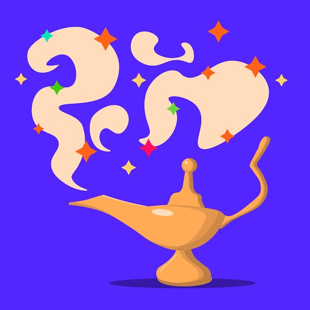 Lamp Aladdin with gin the magic lamp of Aladdin Flat design vector illustration