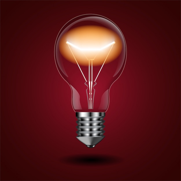 Lamp bulb Illuminated with coil glow on red