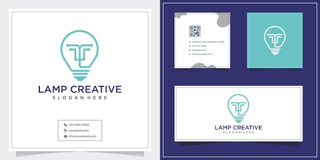 Lamp design logo with creative minimalist lines and business card template