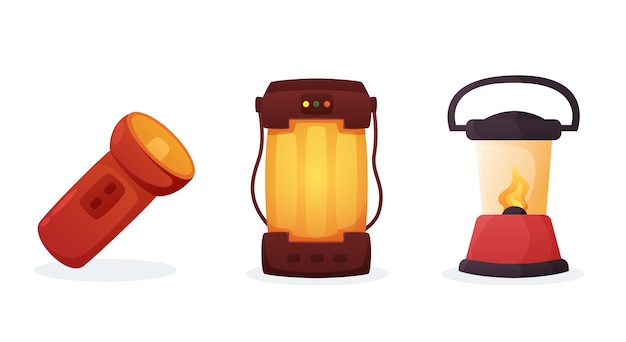 lamp lantern flashlight camping equipment vector illustration