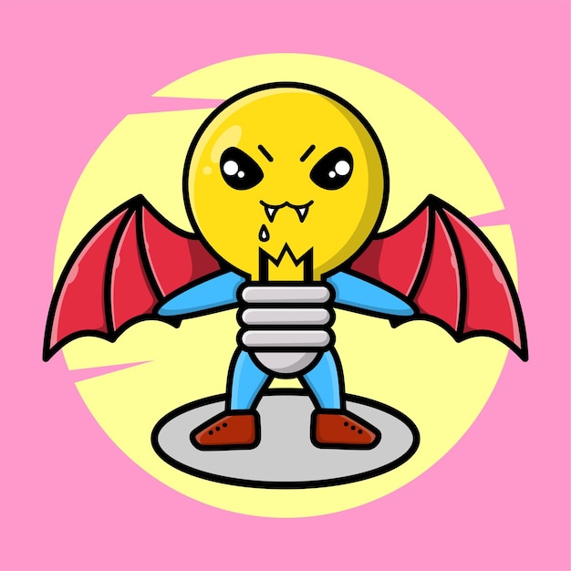 Lamp mascot cartoon character as dracula with wings in cute style for tshirt sticker logo element