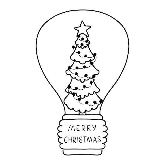 Lamp With Christmas tree in hand drawn doodle style New Year Concept Vector illustration