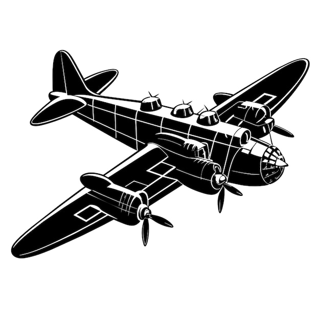 Vector lancaster bomber airplane no clouds flying away vector illustration linocut