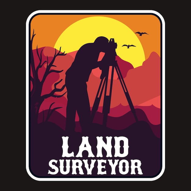 Land Surveyor Label Vector Illustration Retro Vintage Badge Sticker And T-shirt Design