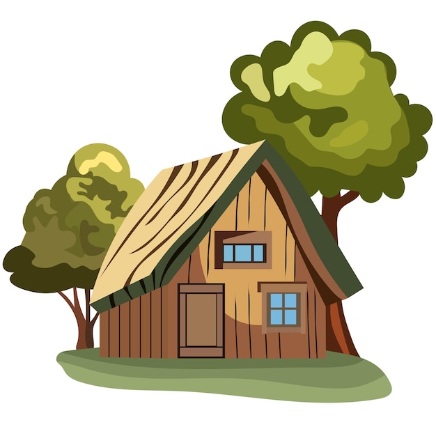 Land wooden house vector retro background illustration