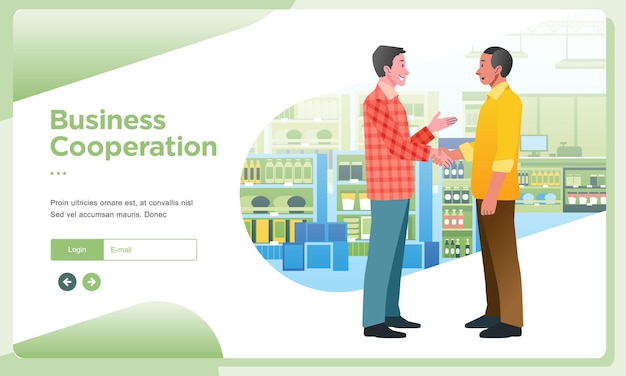 Landing page banners Entrepreneurs and investors shake hands into a cooperation agreement