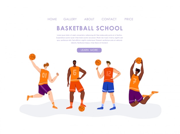 Vector landing page - basketball players with ball