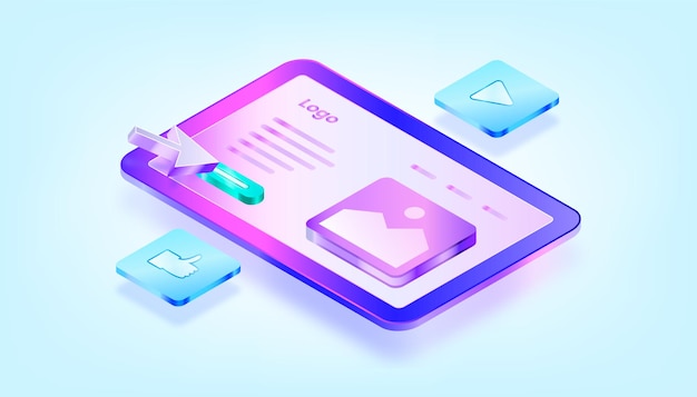 Landing page concept. 3D Gradient Isometric Illustration