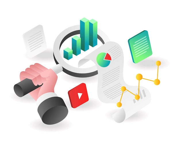 Landing page concept flat isometric illustration investment business data analysis