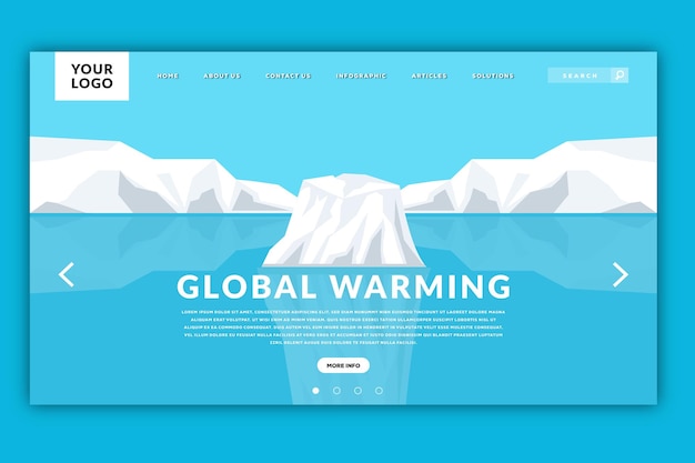 Landing page design global warming template with the iceberg broke and melted glacier