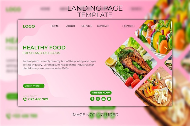 Vector landing page design template. restaurant food delivery