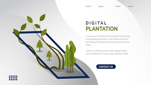 Landing Page Design template with nature concept, Digital Plantation Web Banner Lander