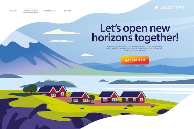 Landing page design with landscape vector illustration