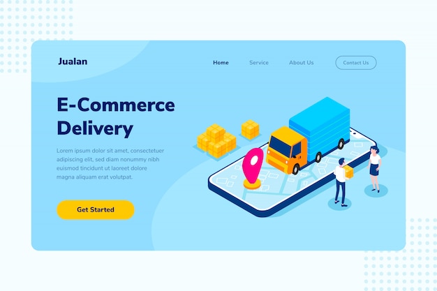 Landing Page E-Commerce Delivery Online Shopping Isometric Illustration