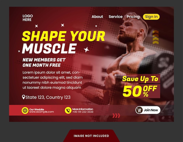 Landing page gym fitness template with luxury halftone and modern style